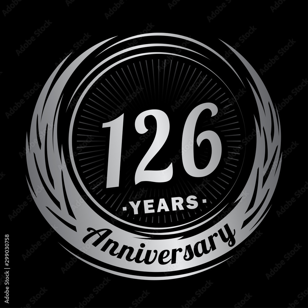 126 years anniversary. Anniversary logo design. One hundred and twenty-six years logo.