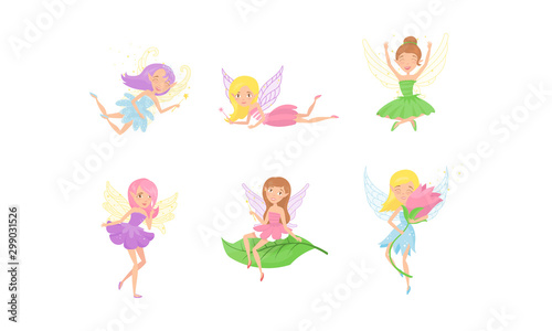 Fairy Characters Vector Illustrations Set. Magical World Concept