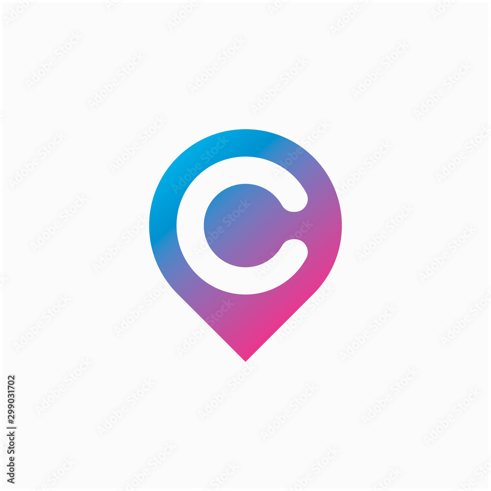 Simple literal letter C with PIN location icon logo. molecule Logo design. Lab Logo Design Element , Design Vector with Dots. - VECTOR Simple literal letter C with PIN location icon logo. molecule Logo design. Lab Logo Design Element , Design Vector with Dots. - VECTOR