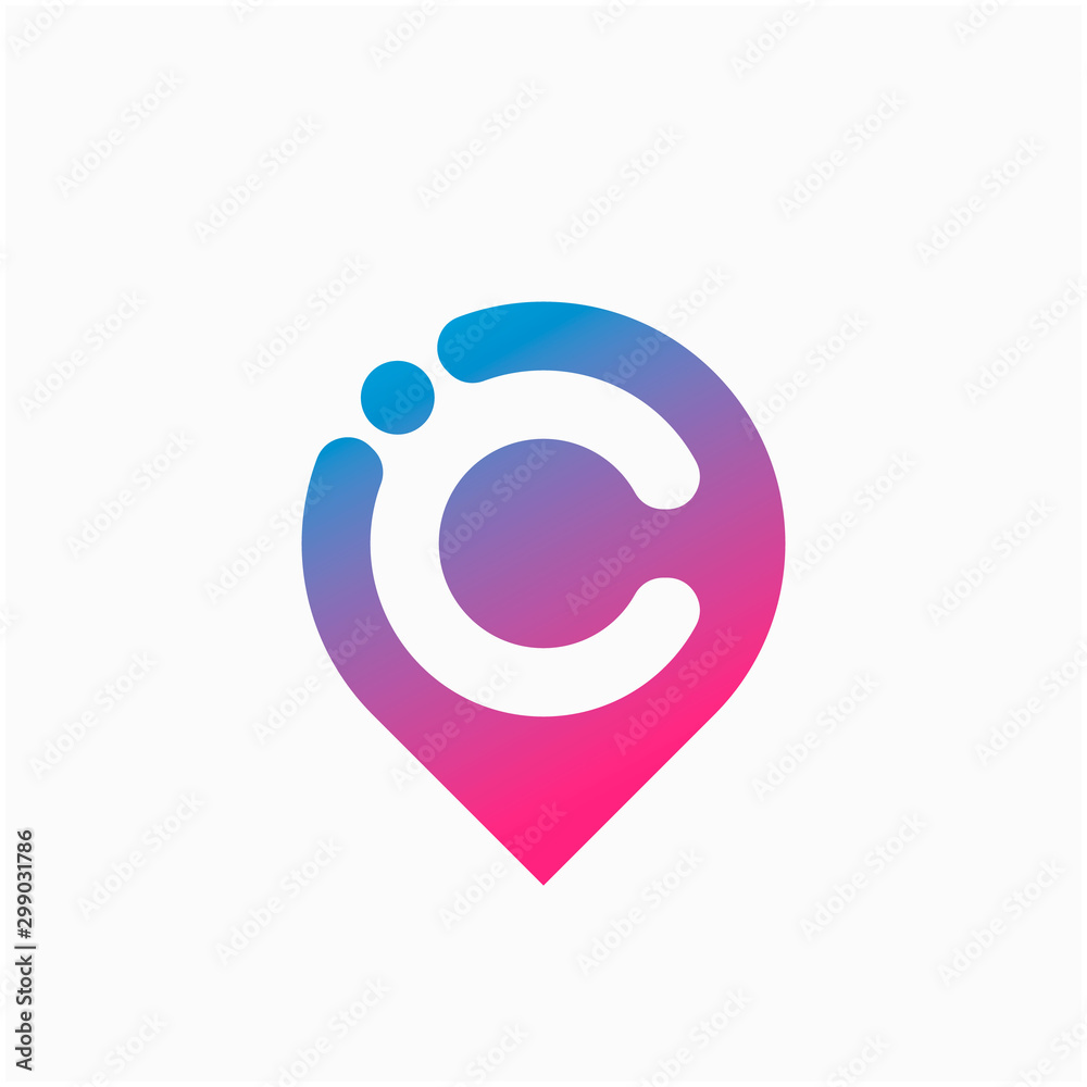 Simple literal letter C with PIN location icon logo. molecule Logo design. Lab Logo Design Element , Design Vector with Dots. - VECTOR Simple literal letter C with PIN location icon logo. molecule Logo design. Lab Logo Design Element , Design Vector with Dots. - VECTOR
