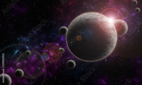 Star and nebula system, spherical panorama, illustration