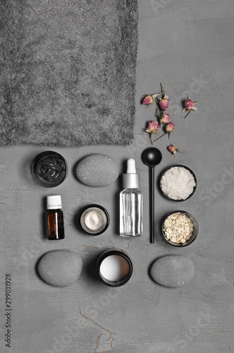 Natural organic cosmetics on grey