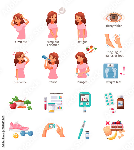 Diabetes Cartoon Icons Set