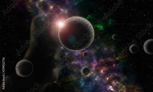 Star and nebula system, spherical panorama, illustration