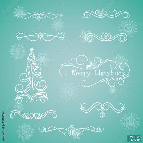 Collection of hand drawn swirls. Christmas design elements set.