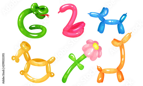 Balloon Twisting Vector Set. Birthday Party Entertainment Concept.