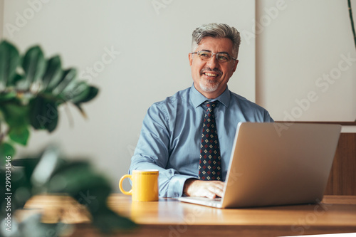 handsome businessman sitting desk in his office