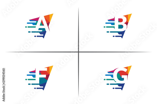 letter A, letter b, letter f, and letter g logo design template. colorful mosaic . digital moving . Set of alphabet logo icons design template elements, vector sign symbol