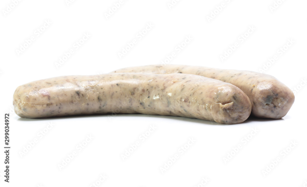 Raw sausage with coriander leaf isolated on white background Raw sausage with coriander leaf isolated on white background