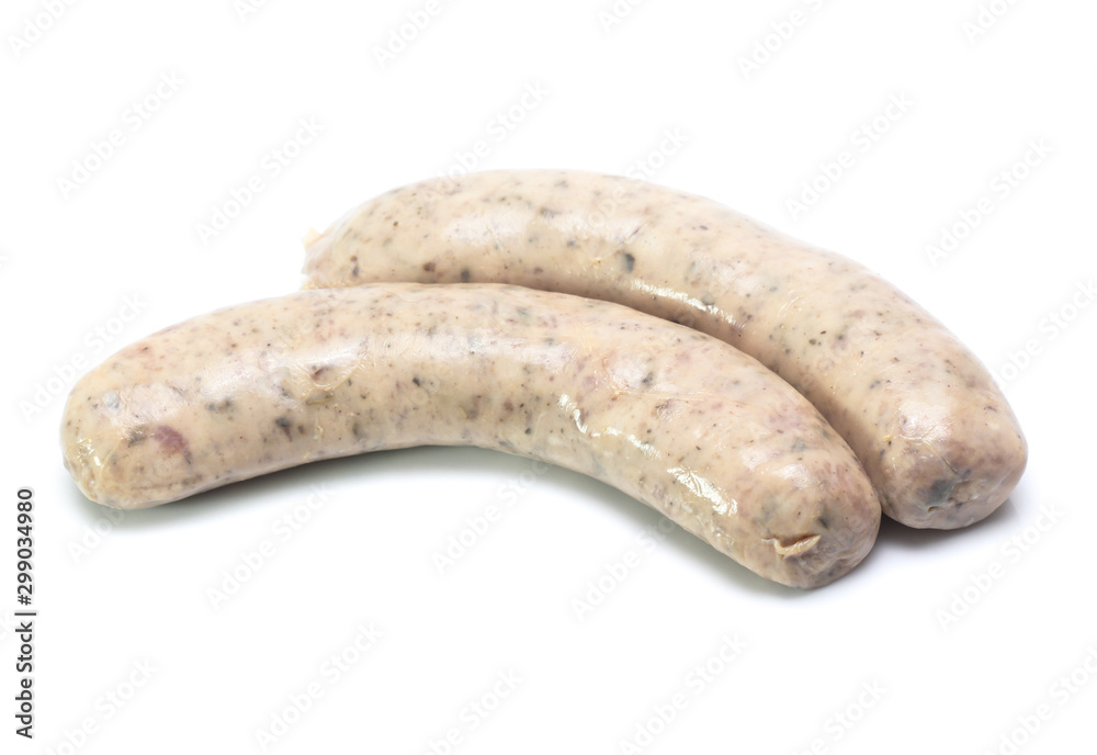 Raw sausage with coriander leaf isolated on white background Raw sausage with coriander leaf isolated on white background