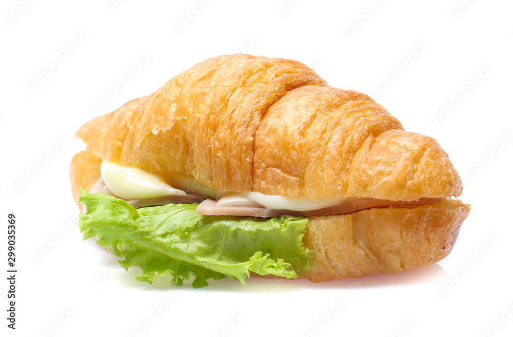 croissant sandwich with ham isolated on white background croissant sandwich with ham isolated on white background