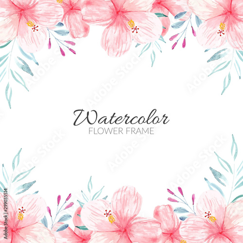 Floral frame with watercolor hibiscus bouquet