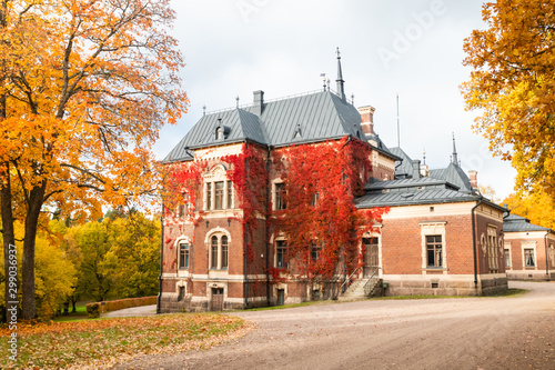 Loviisa, Finland - 7 October 2019: The gate of Manor House Malmgard. photo