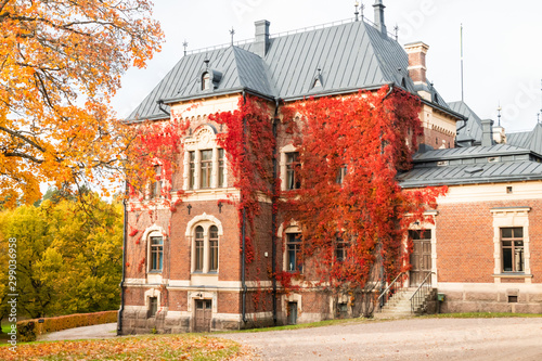 Loviisa, Finland - 7 October 2019: The gate of Manor House Malmgard.