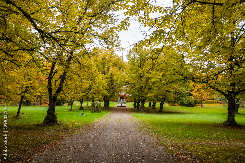 Naklejka premium Loviisa, Finland - 7 October 2019: The park on Manor House Malmgard.