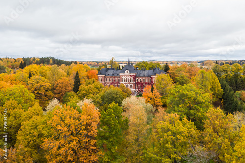 Loviisa, Finland - 7 October 2019: Aerial view of Manor House Malmgard.
