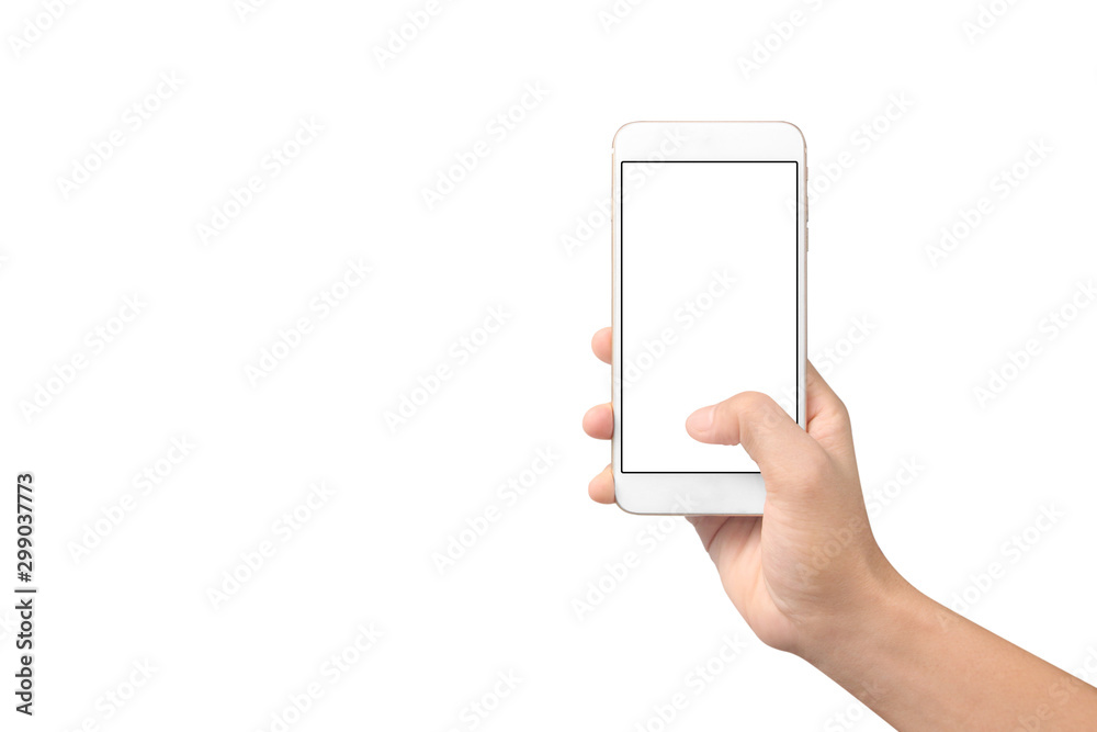 Man hand holding smartphone device and touching screen Man hand holding smartphone device and touching screen