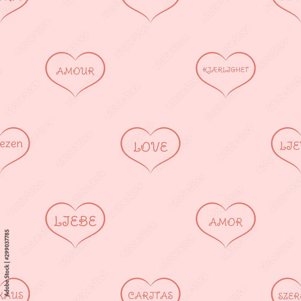 The seamless pattern with red hearts is on the pink background.