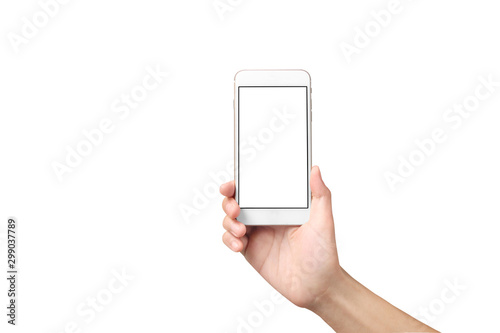 Man hand holding smartphone device and touching screen