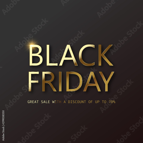 Black Friday sale card with golden confetti text on black. Vector