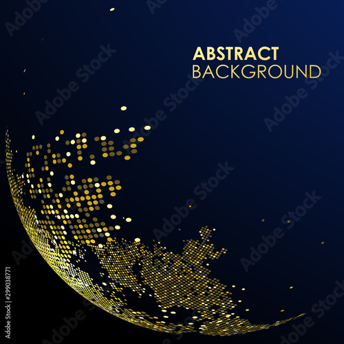 The golden dots make up the world, symbolizing the thriving world economy, vector illustration