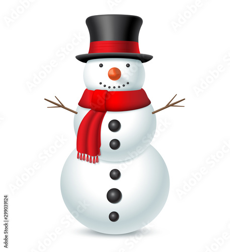Photo Snowman with hat and scarf isolated on white background