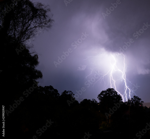 Thunderstorm with lots of lightning striking the ground in Lismore