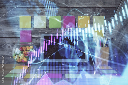 Wallpaper Mural Multi exposure of forex chart and work space with computer. Concept of international online trading. Torontodigital.ca