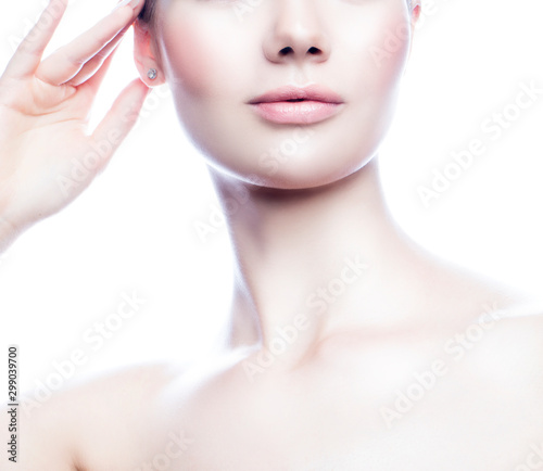 Partial beauty woman face and body. Facial treatment health concept