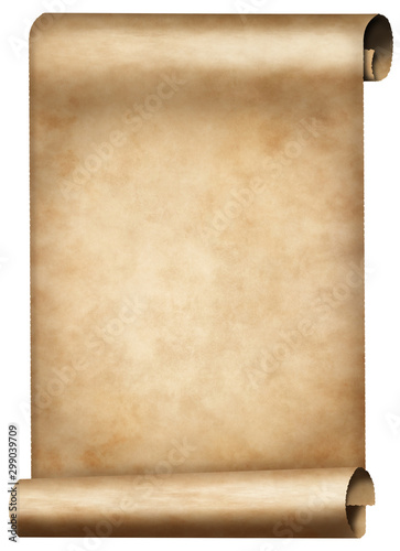 vintage old parchment scroll isolated on white background