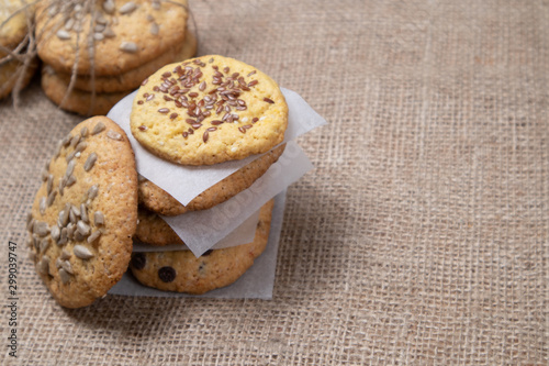 homemade cookies with sesame sunflower seeds and flax kernels chocolate crumbs aroma holiday baking craft