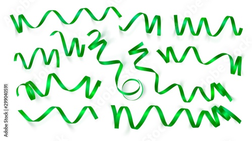 Set of realistic green ribbons on white background. Vector illustration. Can be used for greeting card, holidays, banners, gifts and etc.
