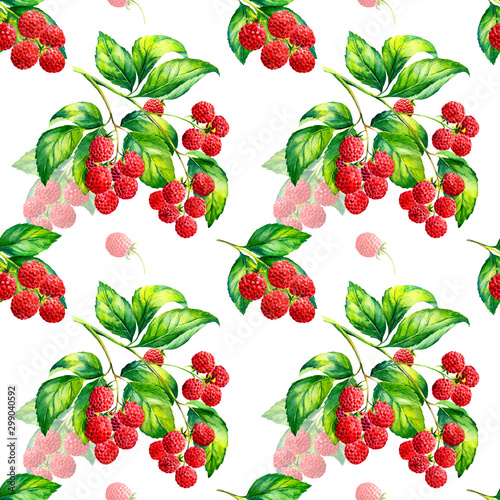 A seamless raspberry pattern on white background.