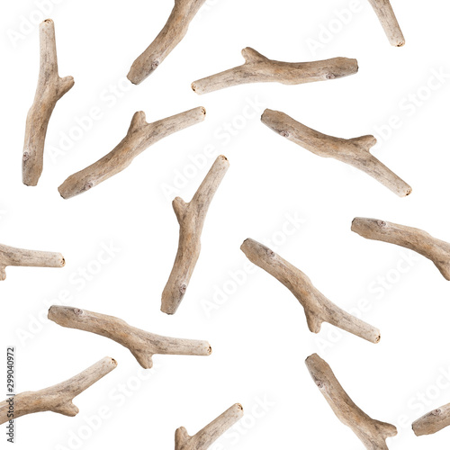 Tree branches seamless pattern. Boho image of sticks on white background