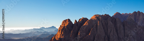 Fototapeta Naklejka Na Ścianę i Meble -  Amazing Sunrise at Sinai Mountain, Beautiful dawn in Egypt, early morning view of the top of Mount Moses	