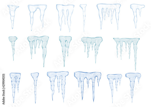 Set of translucent light blue icicles