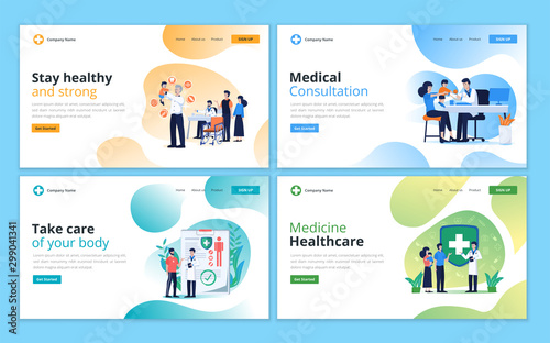 Set of web page design template for medical consultation, medical support, healthcare and service. Illustration for website and mobile website development