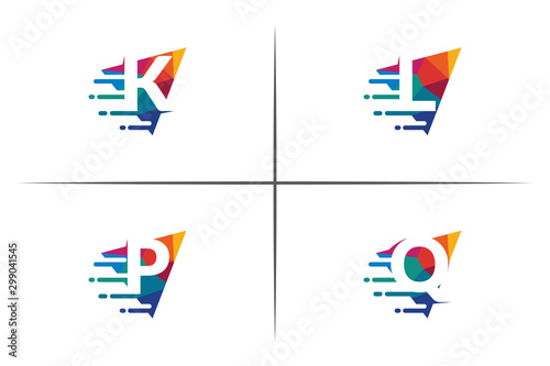 letter k, letter l, letter p, and letter q logo design template. colorful mosaic . digital moving . Set of alphabet logo icons design template elements, vector sign symbol