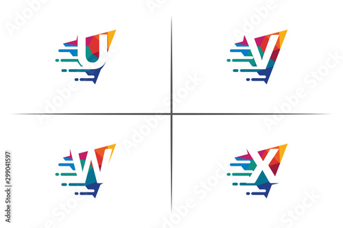 letter u, letter v, letter w, and letter x logo design template. colorful mosaic . digital moving 