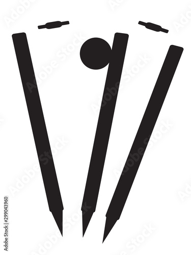 Bowled Out Cricket Stumps Silhouette On White