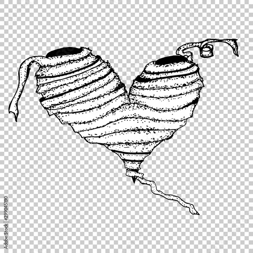 Mummy Illustration, Monochrome heart Hand Drawn Sketch, Halloween, valentines day love Isolated Vector