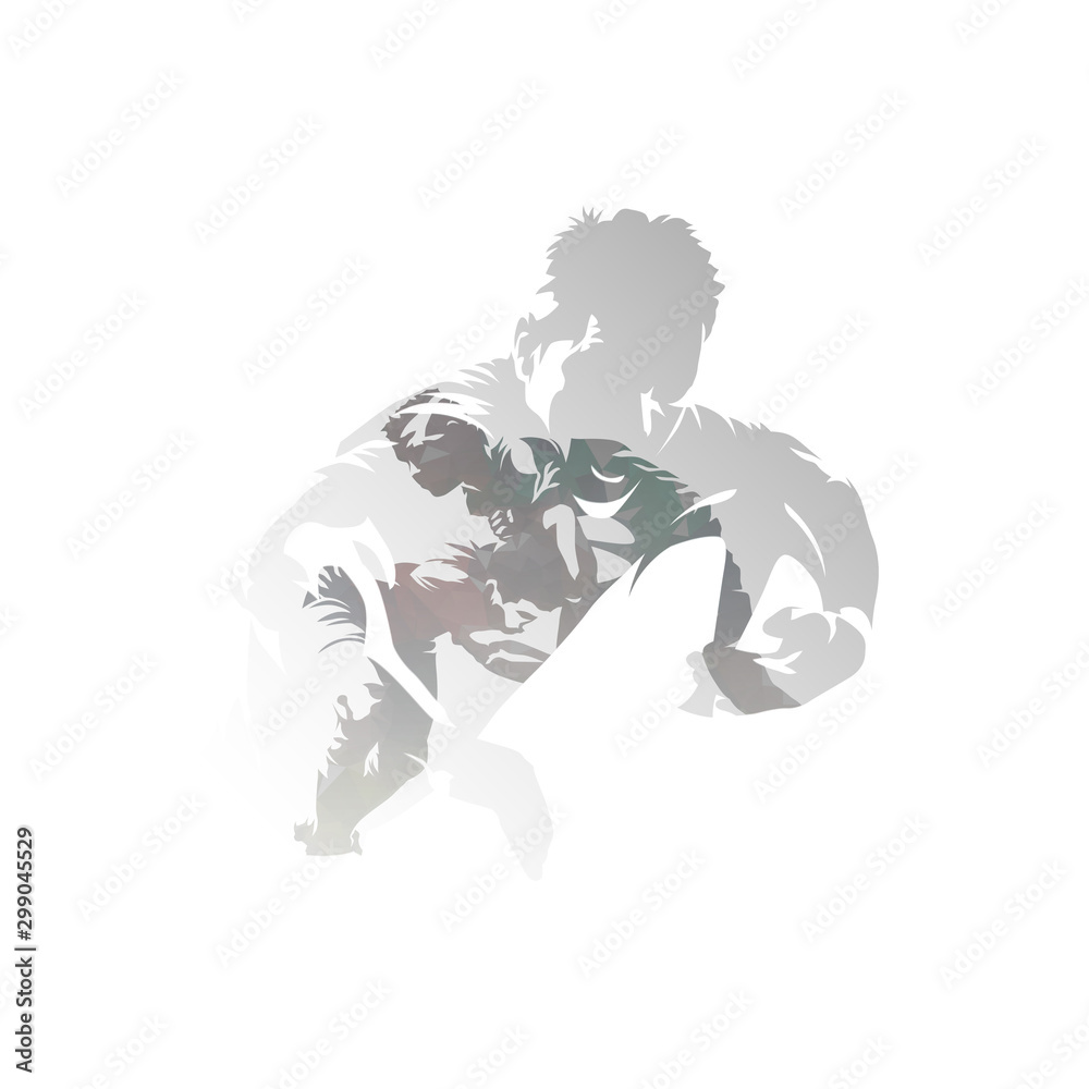 Rugby players, isolated double exposure vector illustration. Group of rugby players, multiexposure