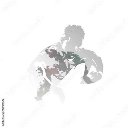 Rugby players, isolated double exposure vector illustration. Group of rugby players, multiexposure
