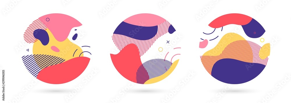 Set of abstract trendy graphic circle elements. Dynamical modern color around forms and line. Gradient abstract background flowing liquid shapes. Template for design of a flyer, presentation. Vector Set of abstract trendy graphic circle elements. Dynamical modern color around forms and line. Gradient abstract background flowing liquid shapes. Template for design of a flyer, presentation. Vector