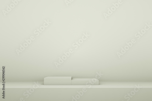 white booth 3D rendering background wall White display table simple rendering background wall  can be used for banner design items display background.