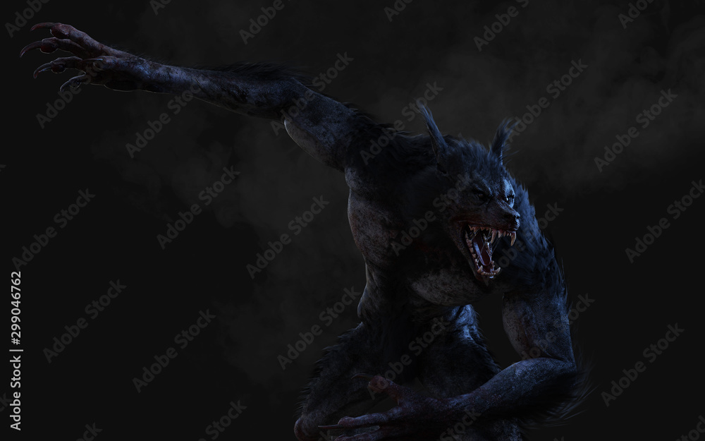 Fototapeta 3d ilustracja wilkołak na ciemnym tle z ścinek ścieżką.