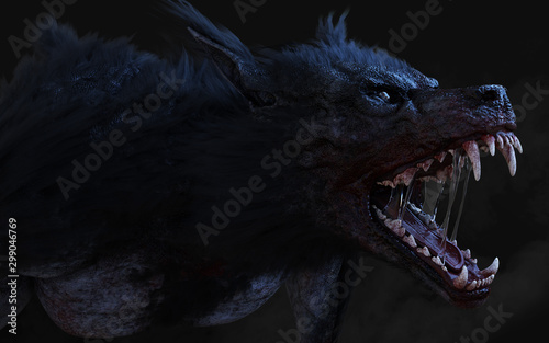 Wallpaper Mural 3d Illustration of a werewolf on dark background with clipping path