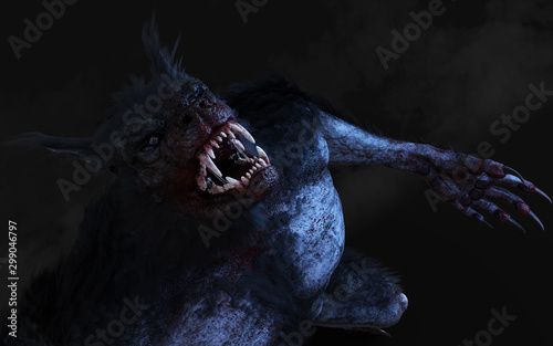 3d Illustration of a werewolf on dark background with clipping path. © mrjo_7
