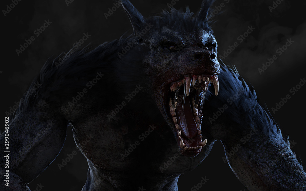Fototapeta 3d Illustration of a werewolf on dark background with clipping path.