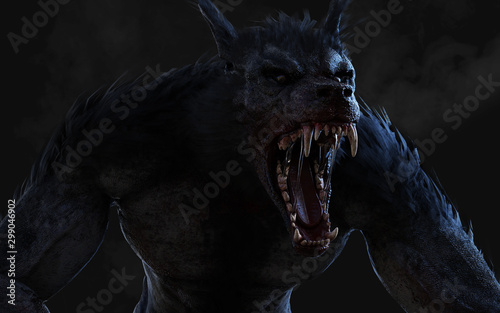3d Illustration of a werewolf on dark background with clipping path.